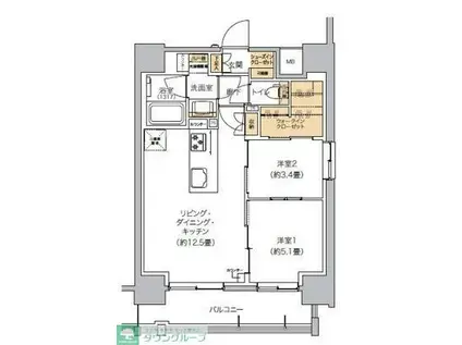 リビオメゾン芝浦(2LDK/4階)の間取り写真
