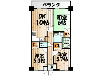 ルワージュ天神町(3DK/1階)の間取り写真