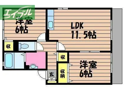 エステート21 A棟(2LDK/1階)の間取り写真
