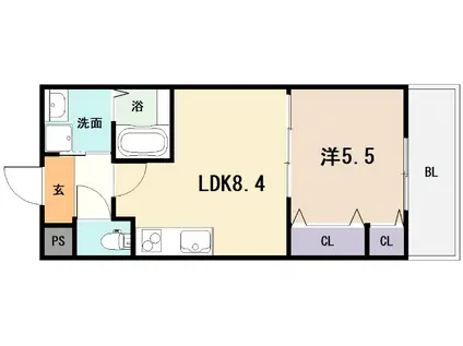 フィオーレ八戸ノ里II(1LDK/3階)の間取り写真