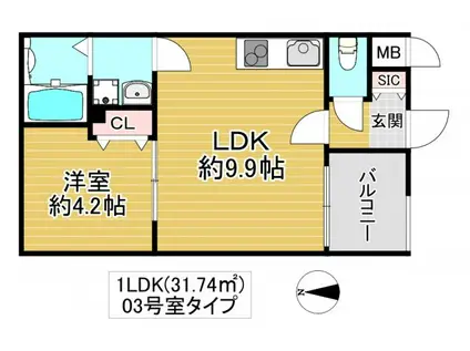MARK VILLA 放出 I(1LDK/3階)の間取り写真