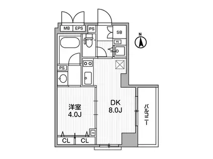 クリオ三田ラ・モード(1DK/9階)の間取り写真