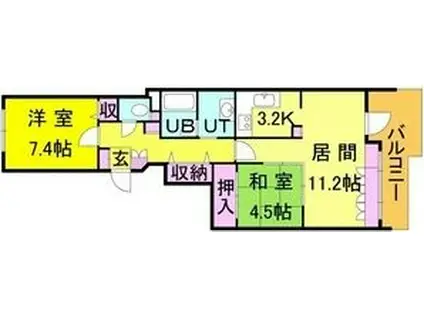 エクセルシオールデュオ学園の杜(2LDK/4階)の間取り写真
