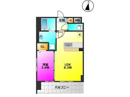 グランソレイユ大橋(1LDK/3階)の間取り写真