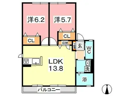 ひまわりA(2LDK/2階)の間取り写真
