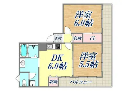 サンシャトー三宮(2DK/4階)の間取り写真