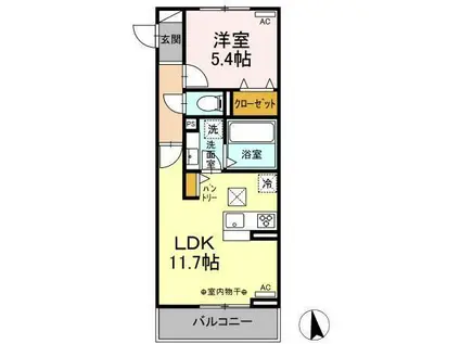 ソレール北浦(1LDK/1階)の間取り写真