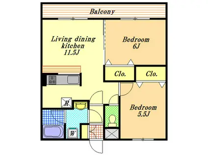 ハピネス田中Ⅲ(2LDK/3階)の間取り写真