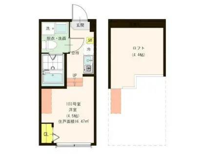 ハーモニーテラス・REIZ東小岩(ワンルーム/1階)の間取り写真