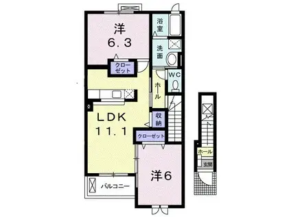 クラールラウムB(2LDK/2階)の間取り写真