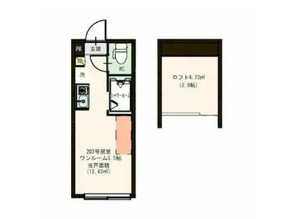 ハーモニーテラス大森西III(ワンルーム/2階)の間取り写真