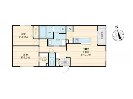 プルメリアオアシス(2LDK/1階)の間取り写真