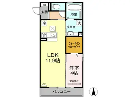 ヴェルドミールB棟(1LDK/1階)の間取り写真