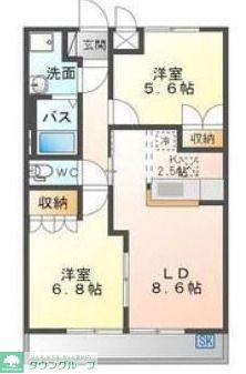 ハスヤマC(2LDK/2階)の間取り写真