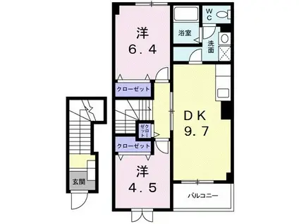 アンソレイエII(2DK/2階)の間取り写真