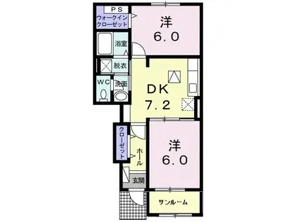 メゾン・ド・オーブI(2DK/1階)の間取り写真