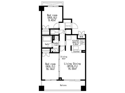 レジディア世田谷弦巻(2LDK/4階)の間取り写真