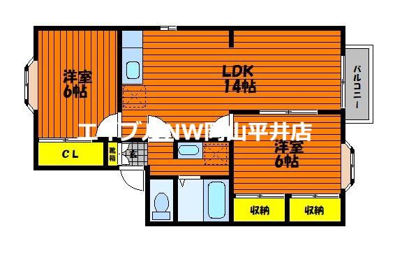 アンジェリーク・ドミールB(2LDK/1階)の間取り写真