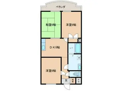 ラムール2(3DK/3階)の間取り写真