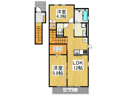 アムール BONHEUR(2LDK/2階)の間取り写真