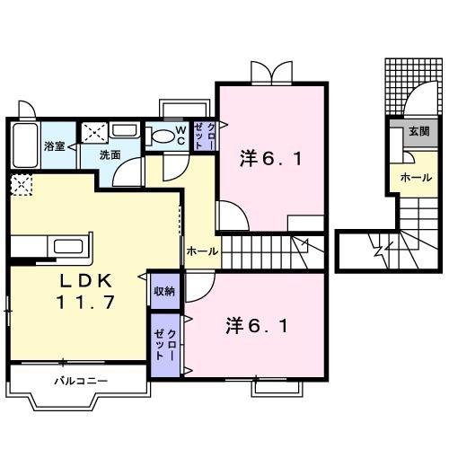 シンヴィオシスA(2LDK/2階)の間取り写真