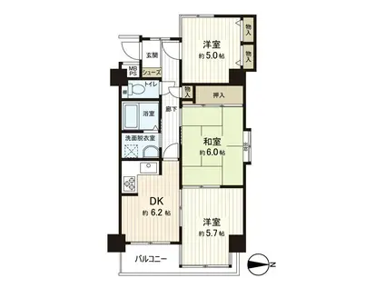 リビエール住吉(3DK/6階)の間取り写真