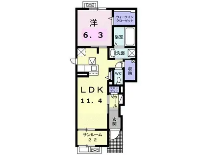 アイリス(1LDK/1階)の間取り写真