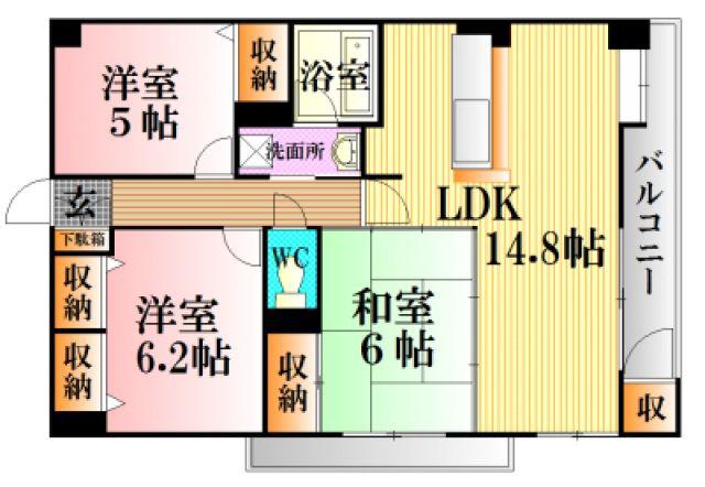 アスティオン早稲田(2LDK/3階)の間取り写真