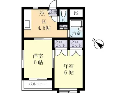 ルミナス東(2DK/1階)の間取り写真