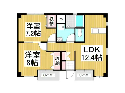 アパートメンツ凛(2LDK/1階)の間取り写真