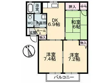 サンヒルズ府中(3DK/2階)の間取り写真