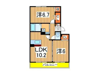 グラシューズⅠ(2LDK/1階)の間取り写真