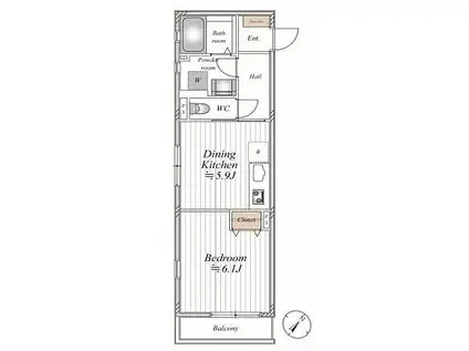 ル タン キャルム(1DK/3階)の間取り写真