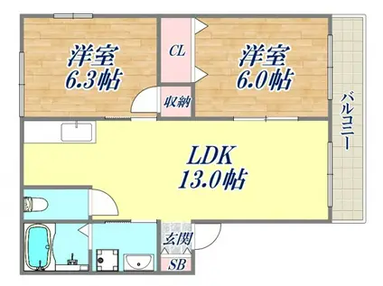 ビューハイツ5号棟(2LDK/2階)の間取り写真