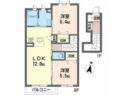 シャーメゾンドリーミオA(2LDK/2階)の間取り写真