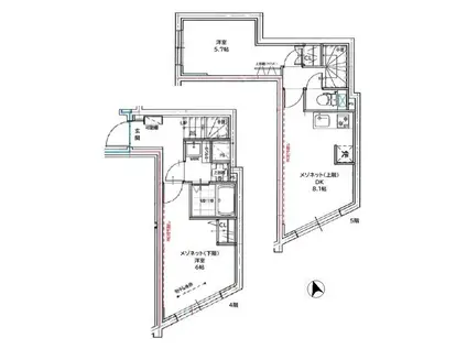 CREAL三軒茶屋(2DK/4階)の間取り写真
