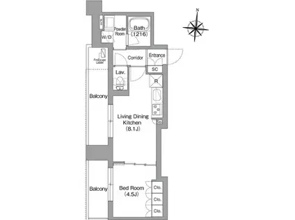 プラネソシエプラス旗の台(1LDK/6階)の間取り写真
