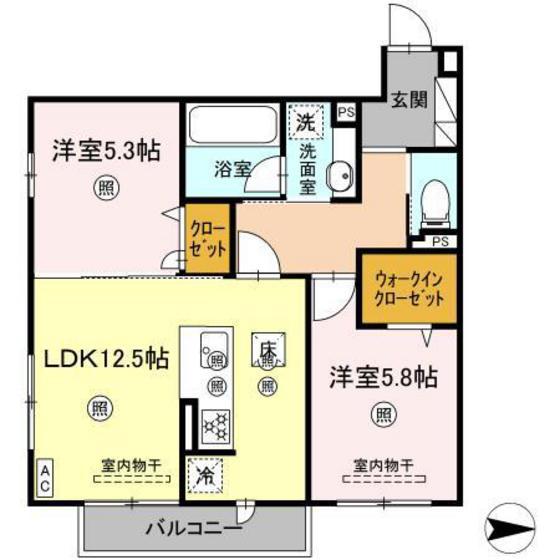サンドルフ高須II番館(2LDK/1階)の間取り写真