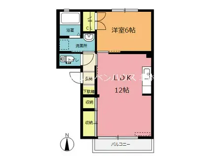 サンハイム B棟(1LDK/1階)の間取り写真