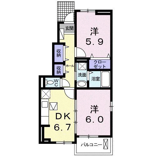 フレミール ヴァン A棟(2DK/1階)の間取り写真
