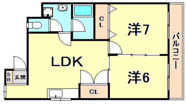 ハイツ南郷(2LDK/3階)の間取り写真