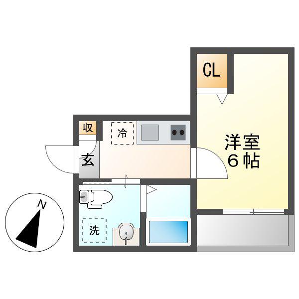 CRASTINE烏森町8丁目(1K/2階)の間取り写真