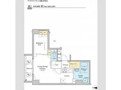 プラウドフラット錦糸町II(1LDK/9階)の間取り写真