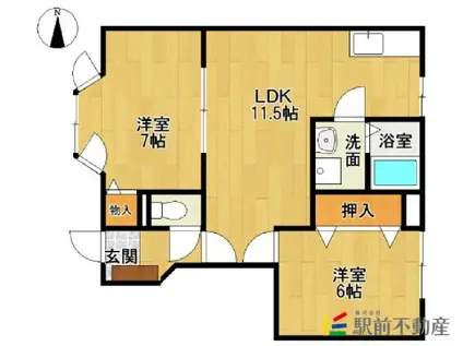 シャインウエストヒルズ B(2LDK/1階)の間取り写真