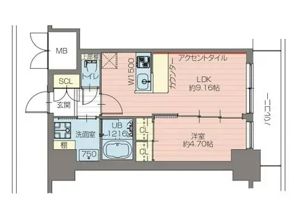 プレジオ恵美須2-8F(1LDK/7階)の間取り写真