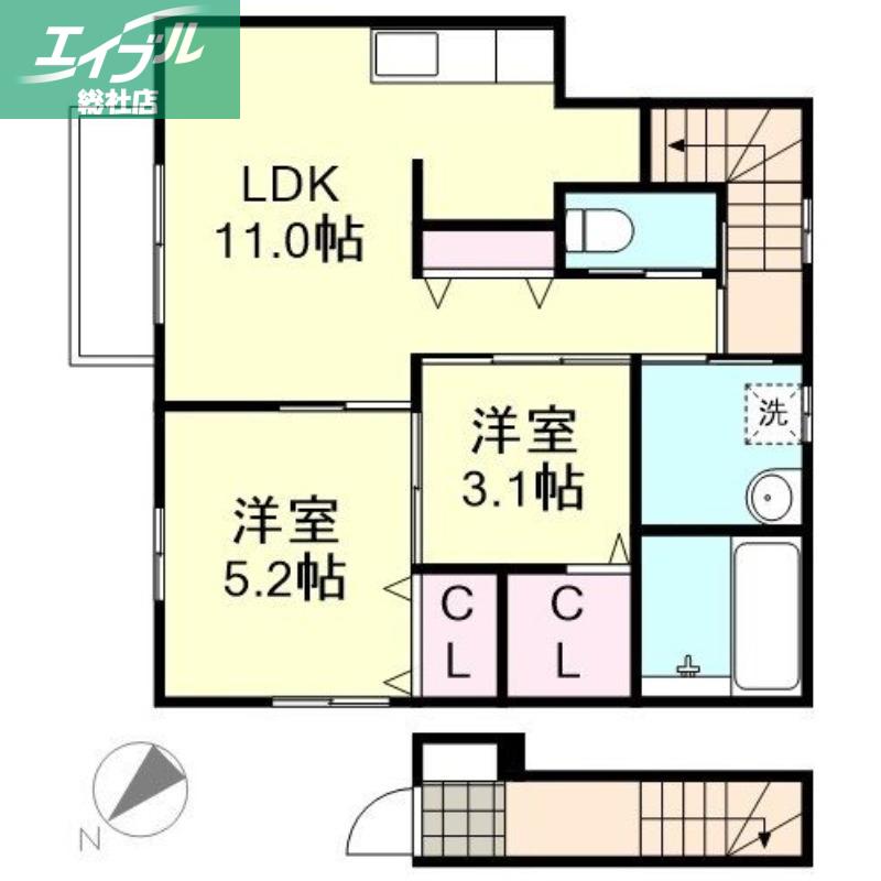 フォルティス四十瀬II(2LDK/2階)の間取り写真