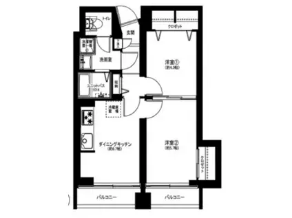 志村ハビテーション(2DK/4階)の間取り写真