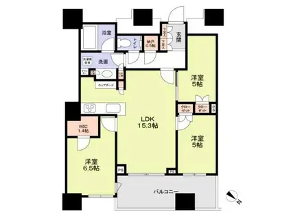 パークタワー勝どきサウス(3LDK/43階)の間取り写真