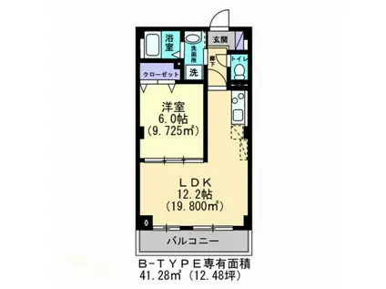 パークサイドヒルズ伏石(1LDK/1階)の間取り写真