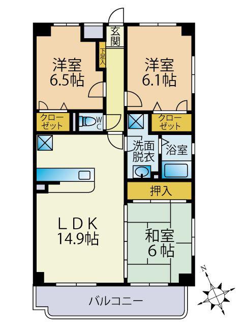 グランパルク若宮(3LDK/4階)の間取り写真